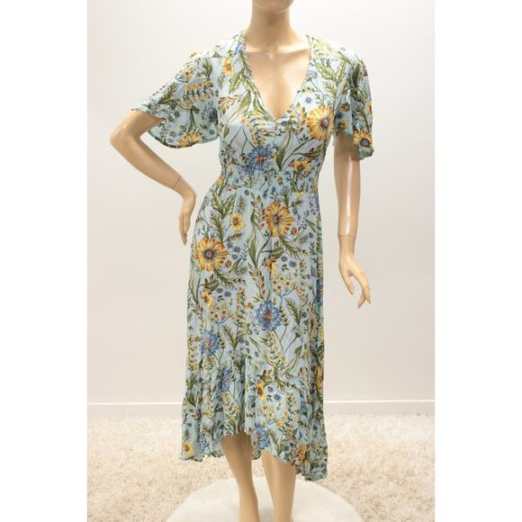 Abel The Label Midi Dress Small Blue Floral V Neck Fairy Romantic Cottagecore - Picture 1 of 10